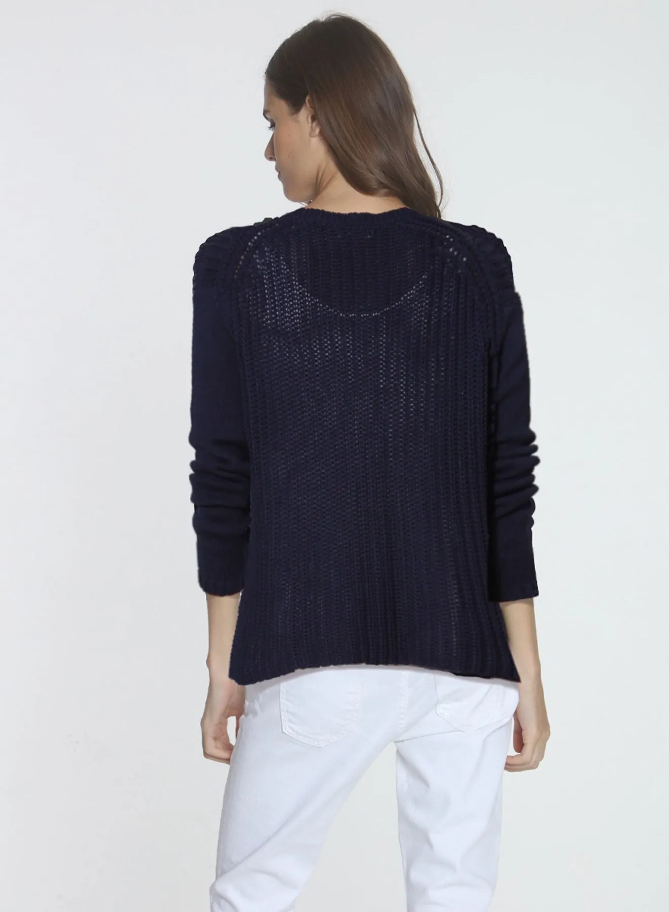 Abigail Cable Vee - Navy