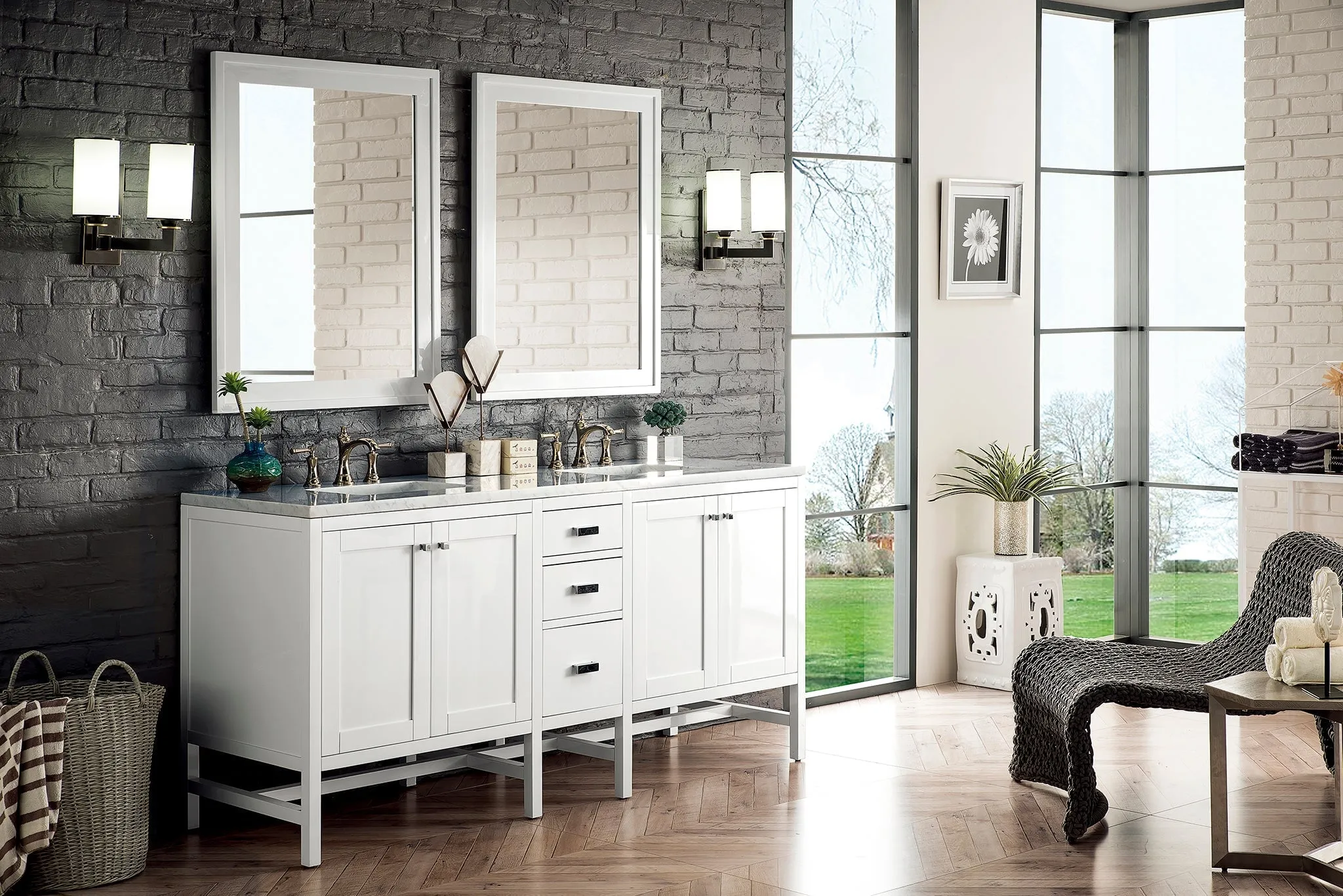 Addison 72" Double Vanity Cabinet in Glossy-White
