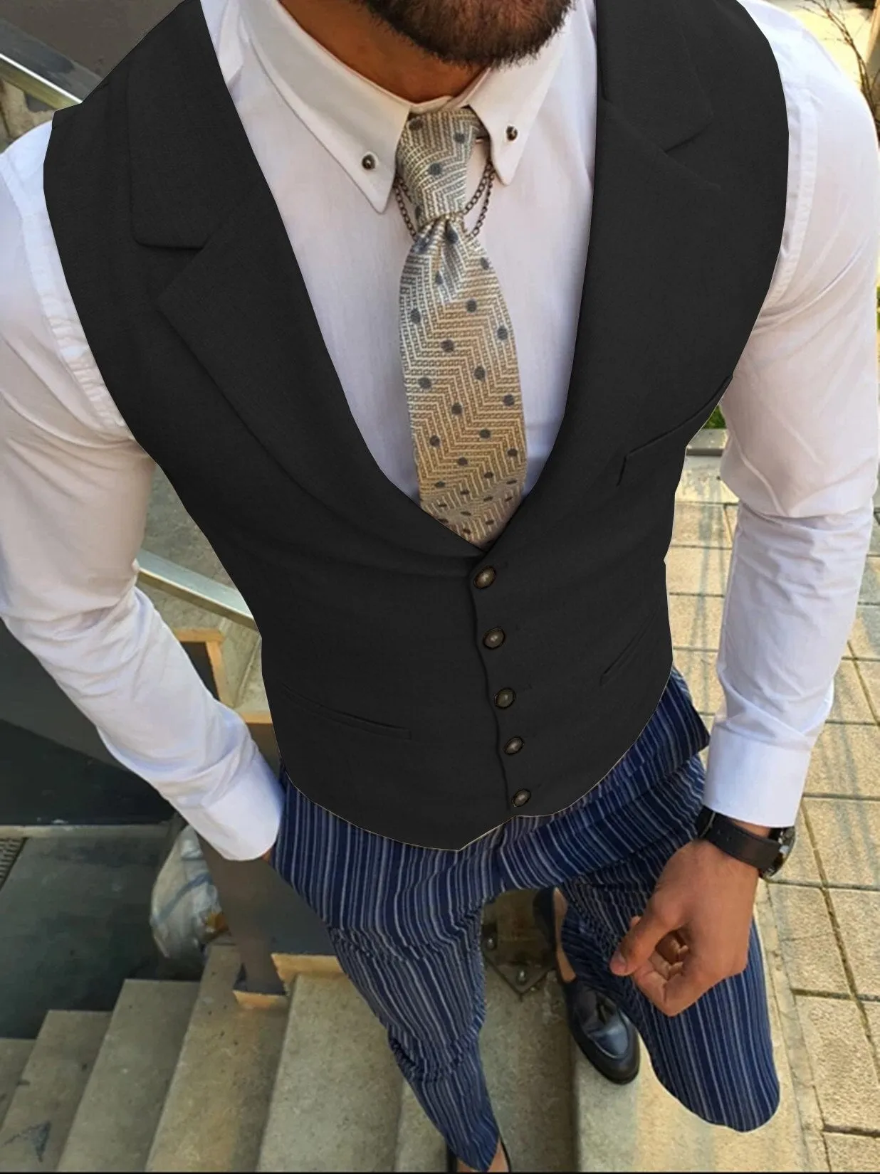 Aidase Men's Suit Vest  Business  Custom Collar Light Slim Fit Wedding Vest