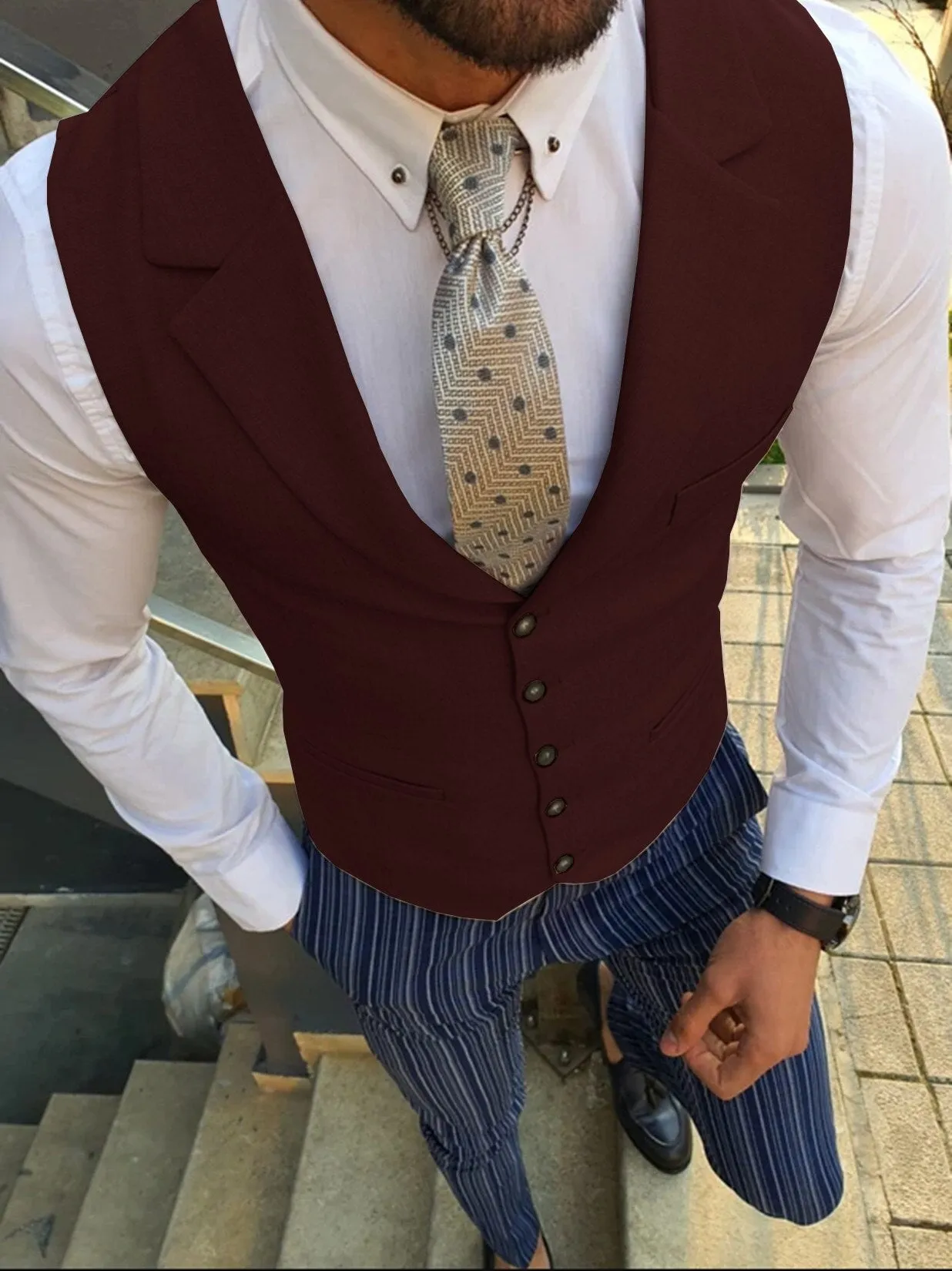 Aidase Men's Suit Vest  Business  Custom Collar Light Slim Fit Wedding Vest
