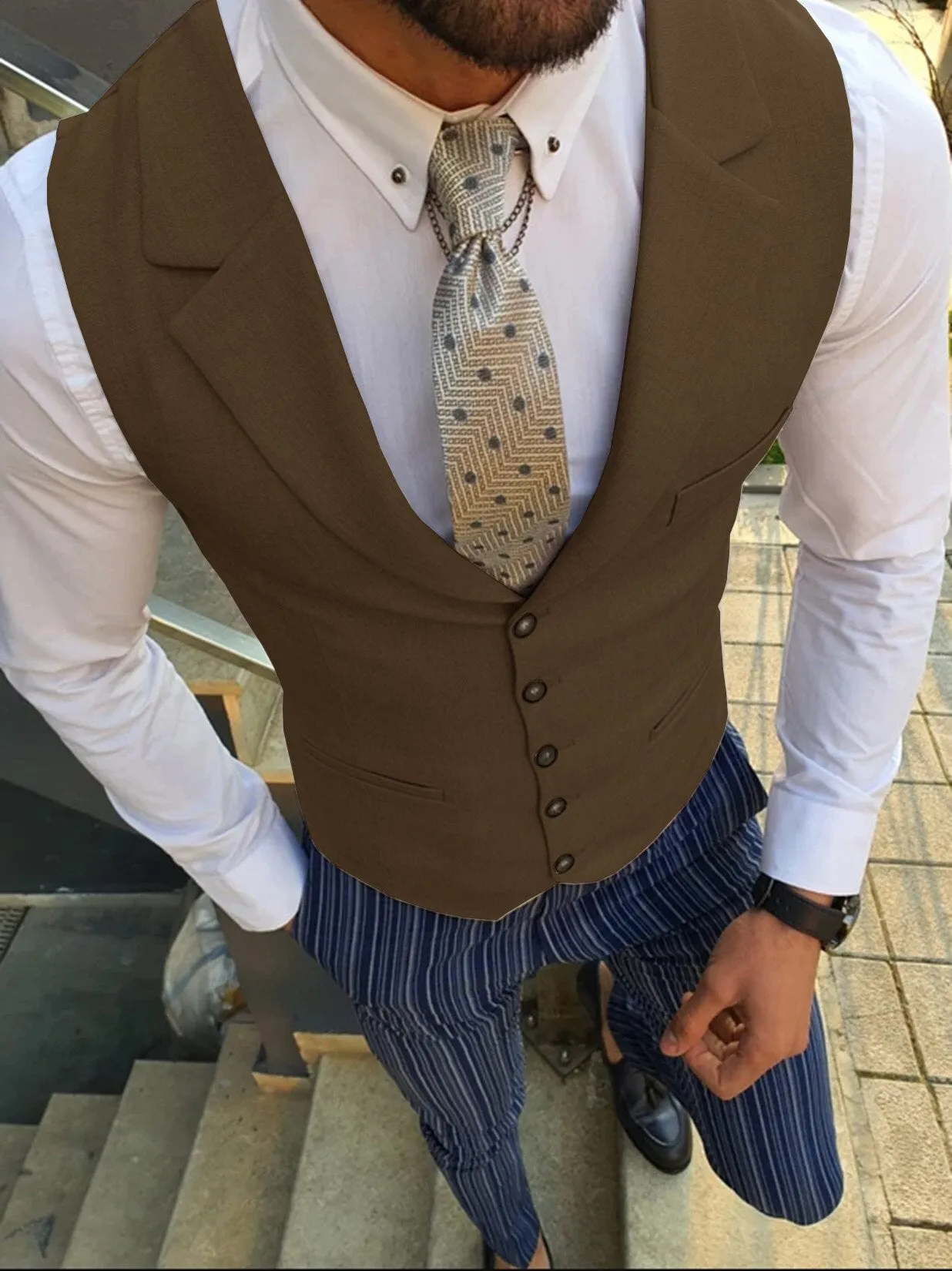 Aidase Men's Suit Vest  Business  Custom Collar Light Slim Fit Wedding Vest