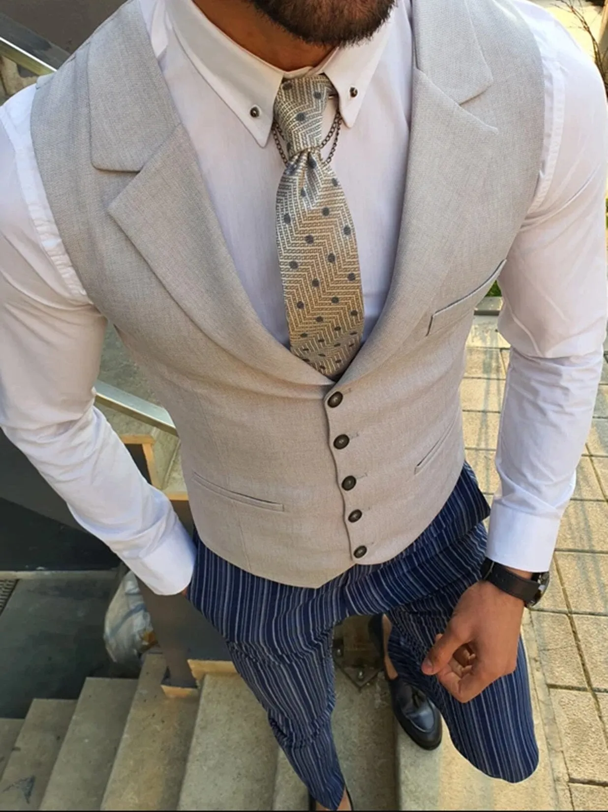 Aidase Men's Suit Vest  Business  Custom Collar Light Slim Fit Wedding Vest