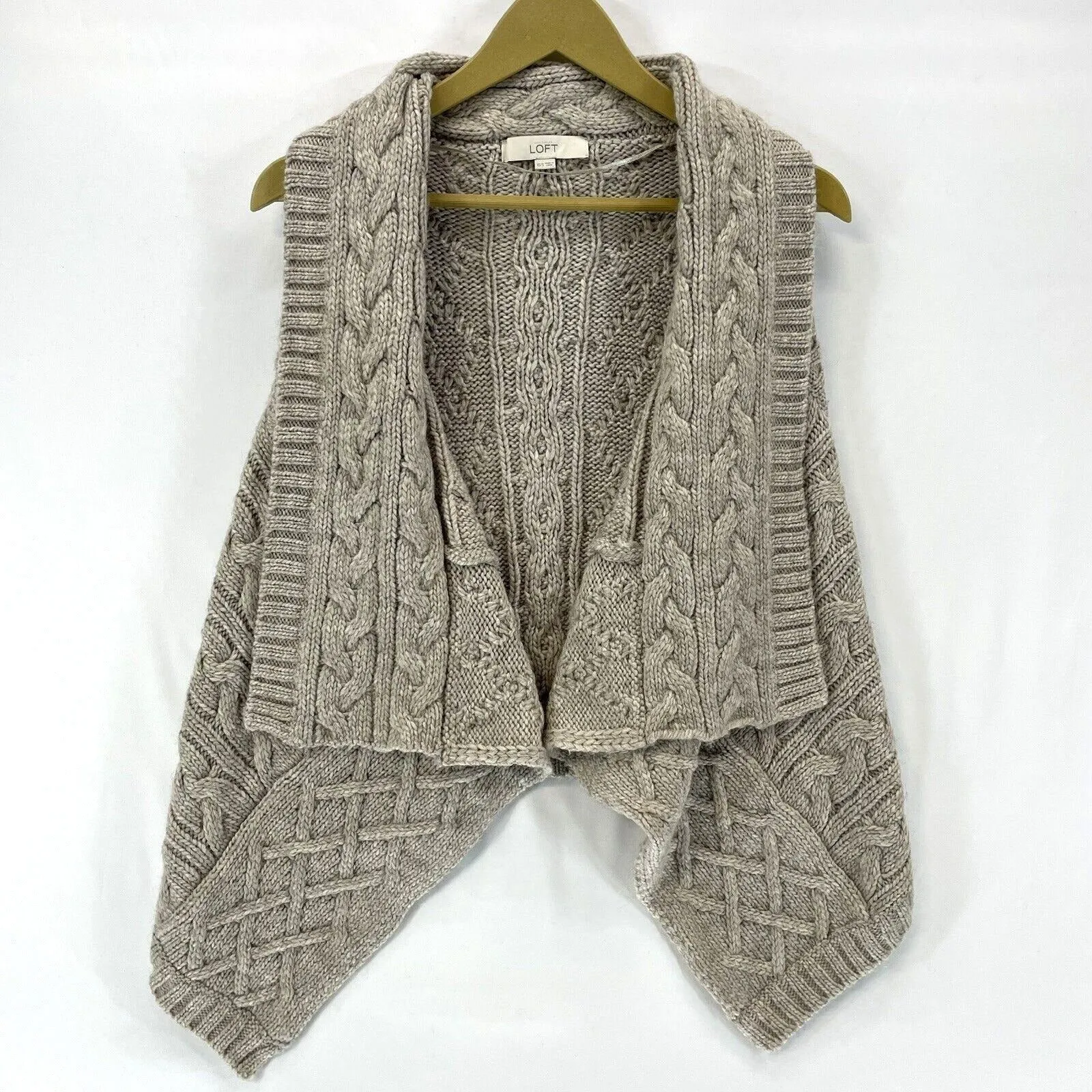 Ann Taylor Loft Women's Asymetric Vest Cable Knit Sweater Gray Size XS/S