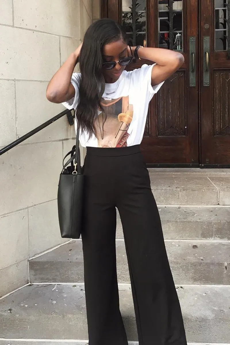 Black High Waist Flare Trousers -Tisha