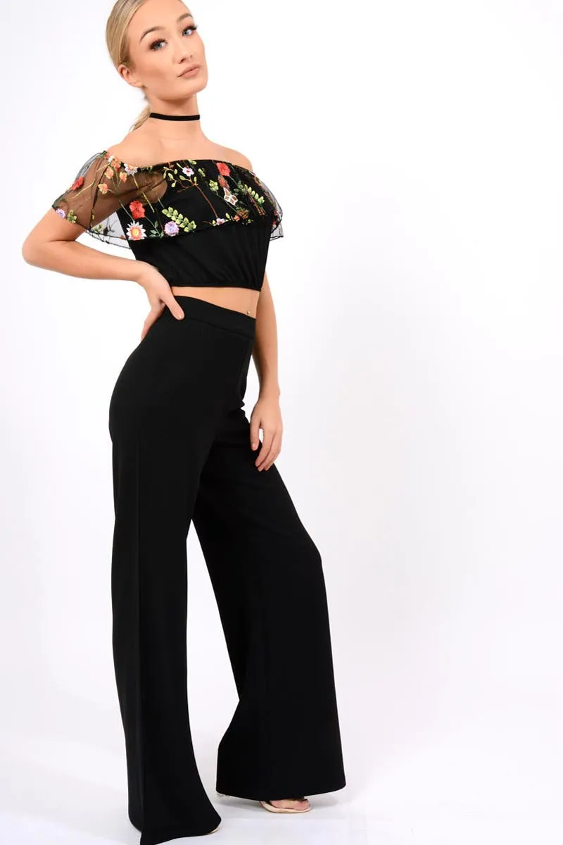 Black High Waist Flare Trousers -Tisha