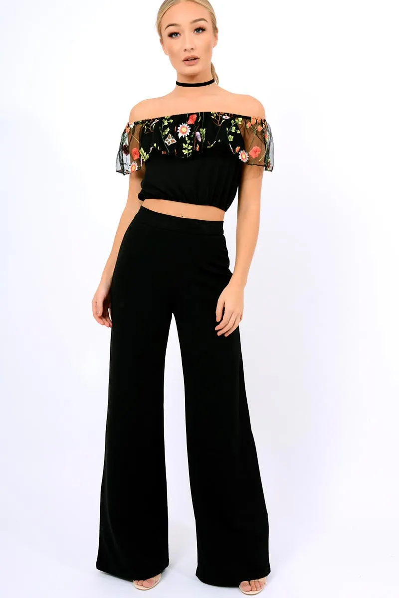 Black High Waist Flare Trousers -Tisha