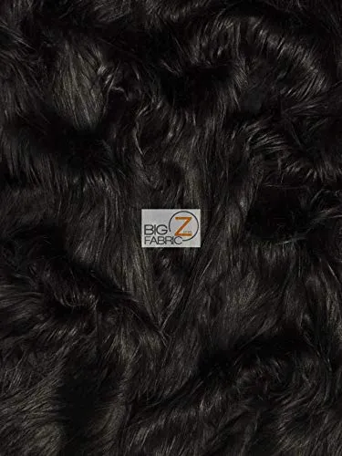 Black Solid Gorilla Animal Long Pile Faux Fur Fabric / Sold By The Yard