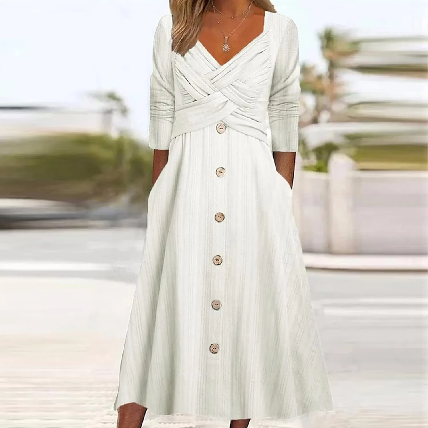 Boho Dresses for Women 2024 Plus Size Button Long Sleeve Knit Dresses Long Sleeve Loose Fitting Flowy Shift Dresses