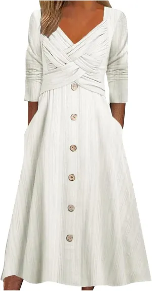 Boho Dresses for Women 2024 Plus Size Button Long Sleeve Knit Dresses Long Sleeve Loose Fitting Flowy Shift Dresses