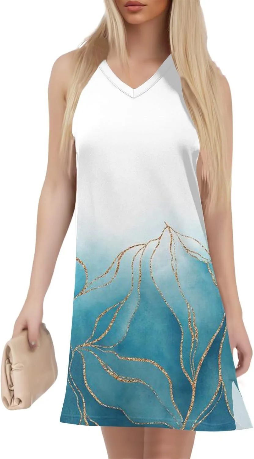 Boho Summer Dresses for Women 2025 V-Neck Beach Dress Vacation Women's Sleeveless Floral Sundress with Split