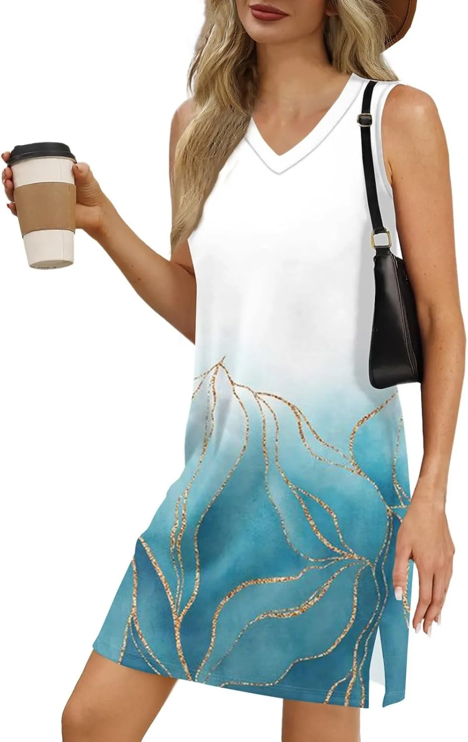 Boho Summer Dresses for Women 2025 V-Neck Beach Dress Vacation Women's Sleeveless Floral Sundress with Split