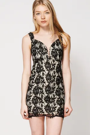 Chic Floral Lace Sheer Back Bodycon Dress
