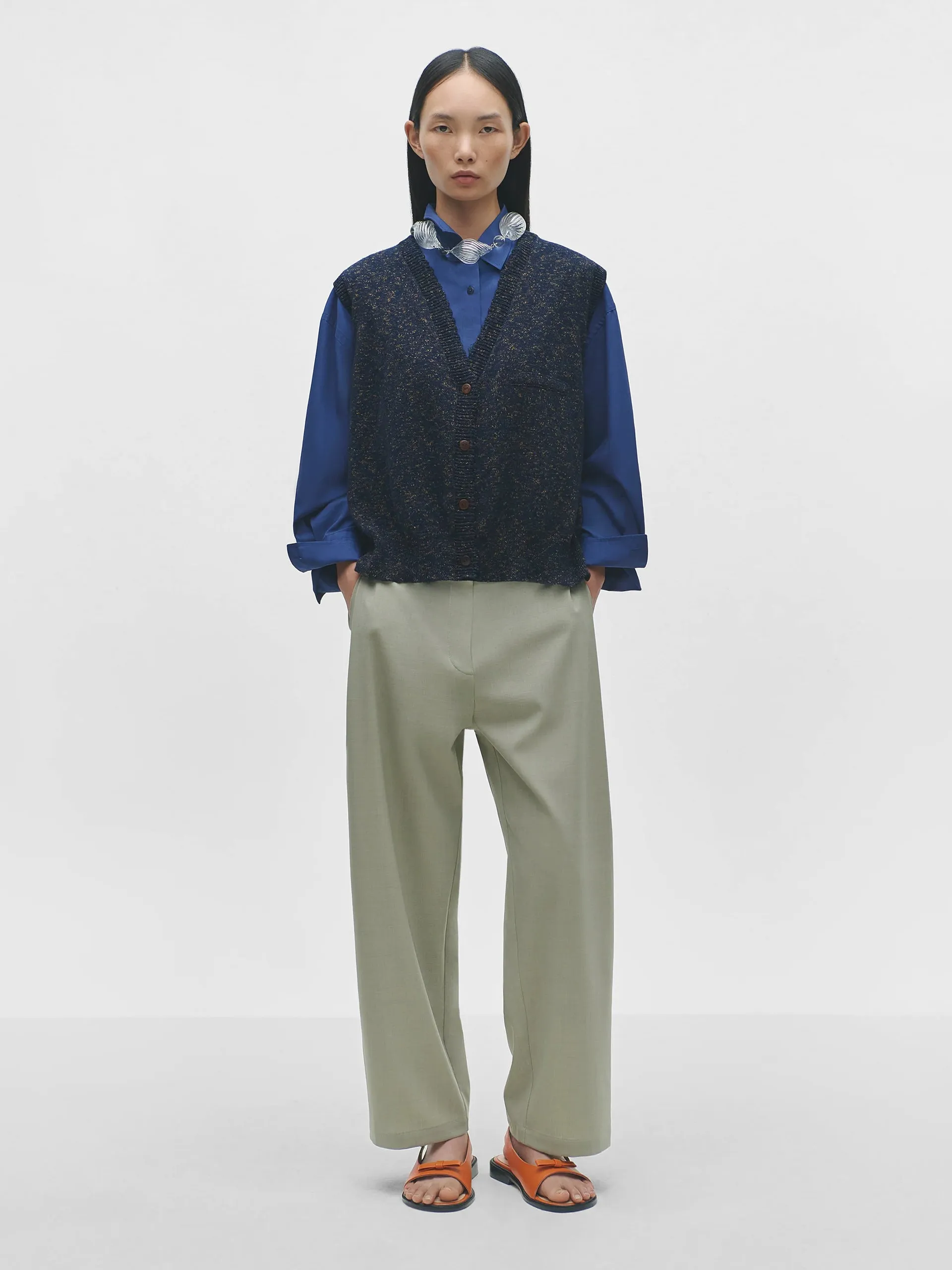 CORDERA Flecked Cotton Waistcoat Navy