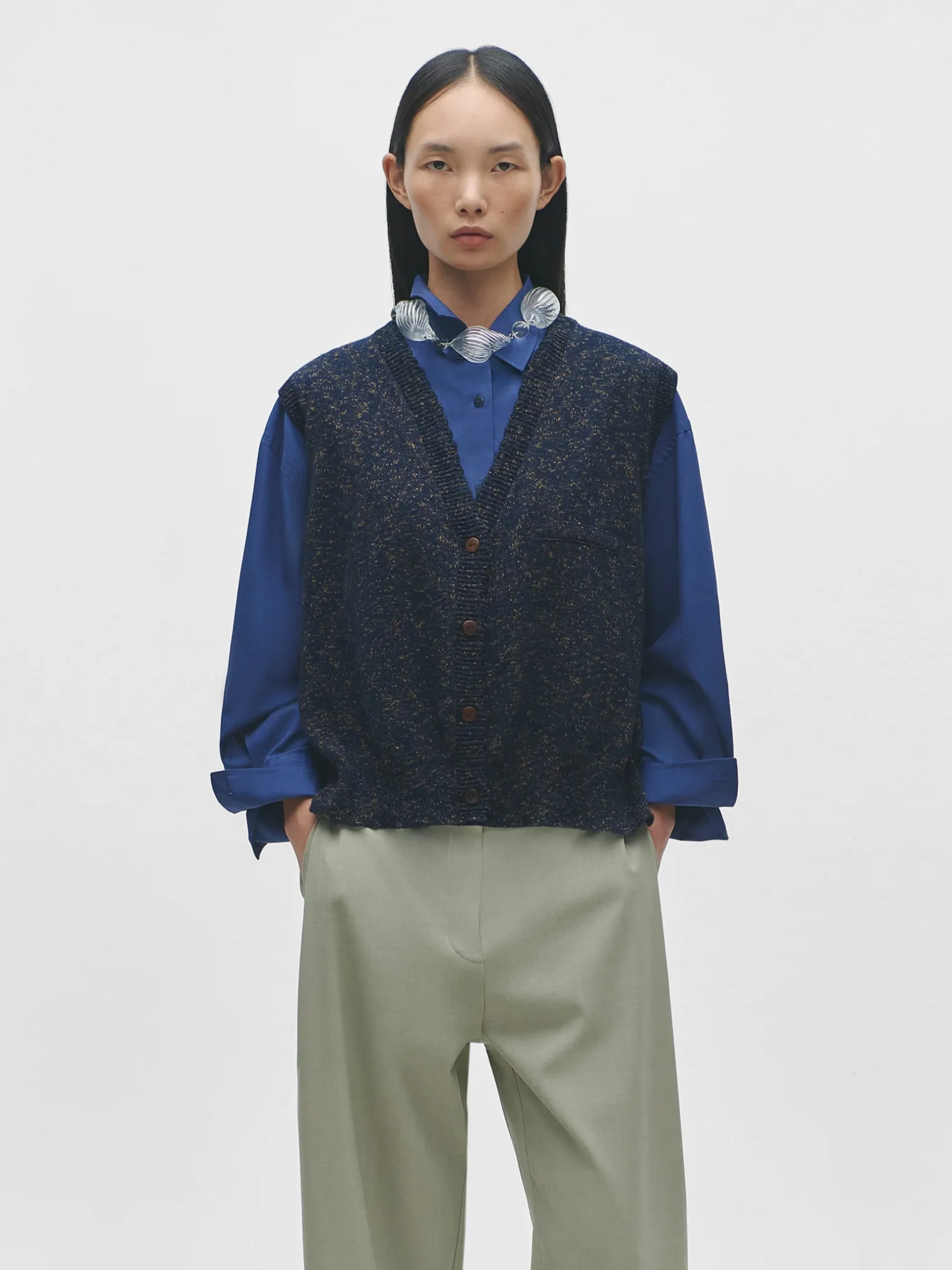 CORDERA Flecked Cotton Waistcoat Navy