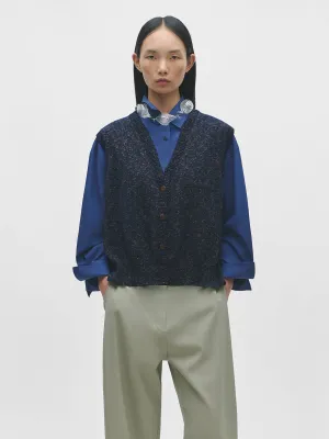 CORDERA Flecked Cotton Waistcoat Navy