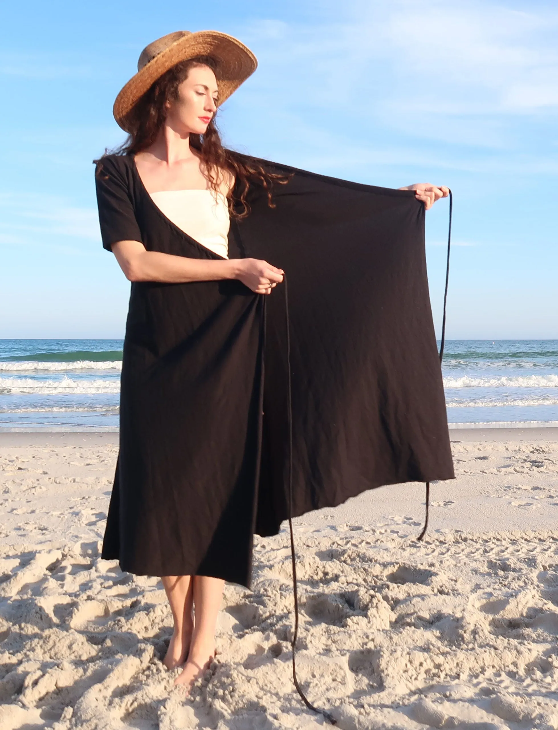 Drawstring Wrap Simplicity Below Knee Dress