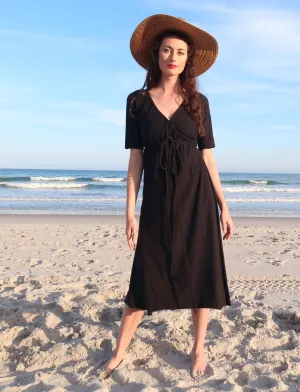 Drawstring Wrap Simplicity Below Knee Dress