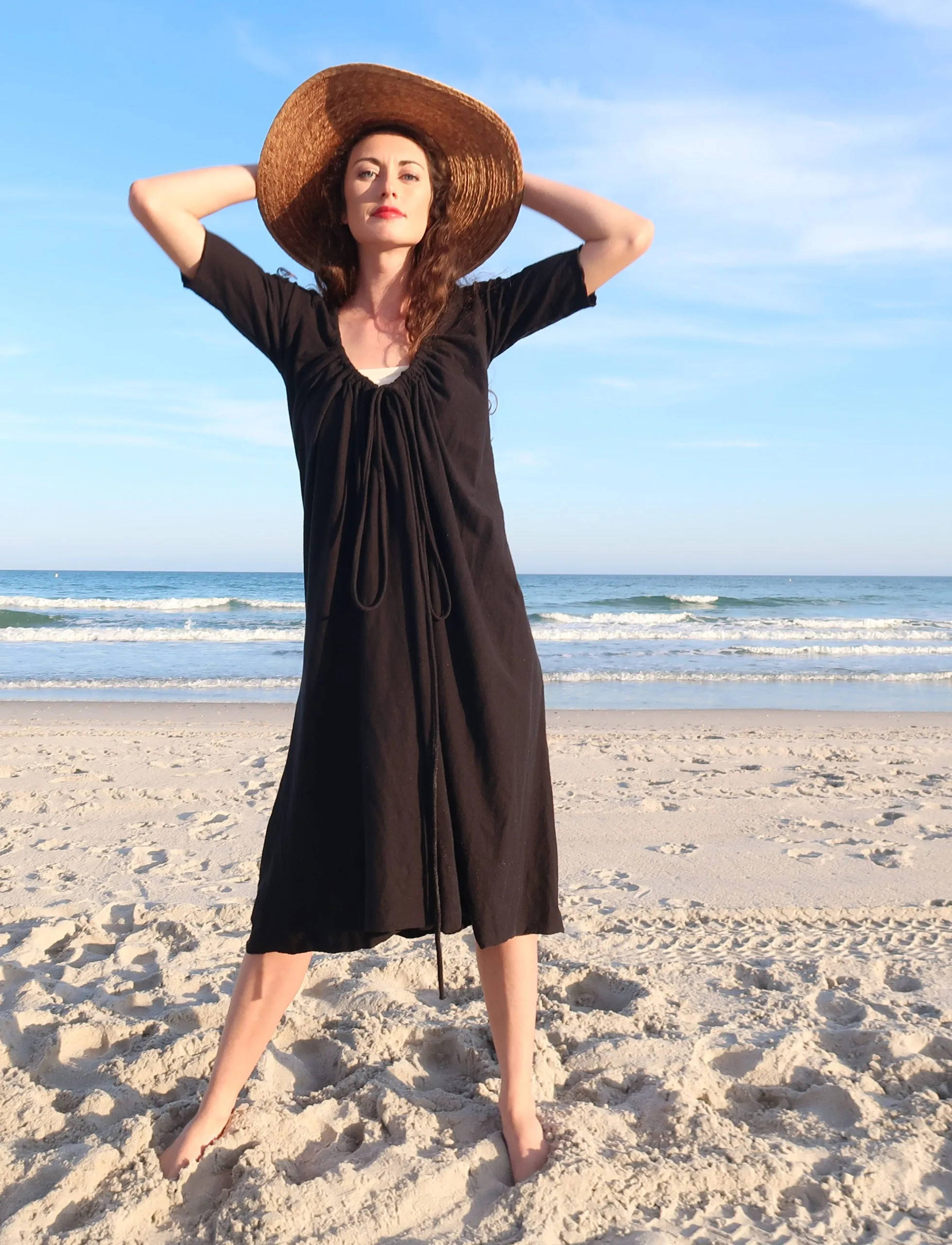 Drawstring Wrap Simplicity Below Knee Dress