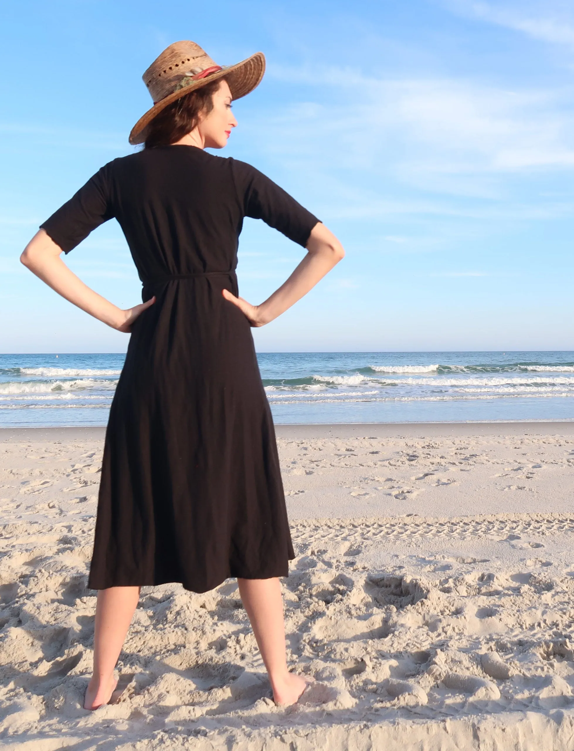 Drawstring Wrap Simplicity Below Knee Dress