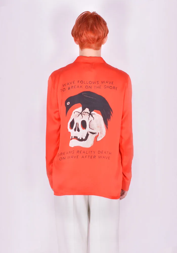 ENDLESS JOY LONG SLEEVE SILK SHIRT SKULL & CROW RED