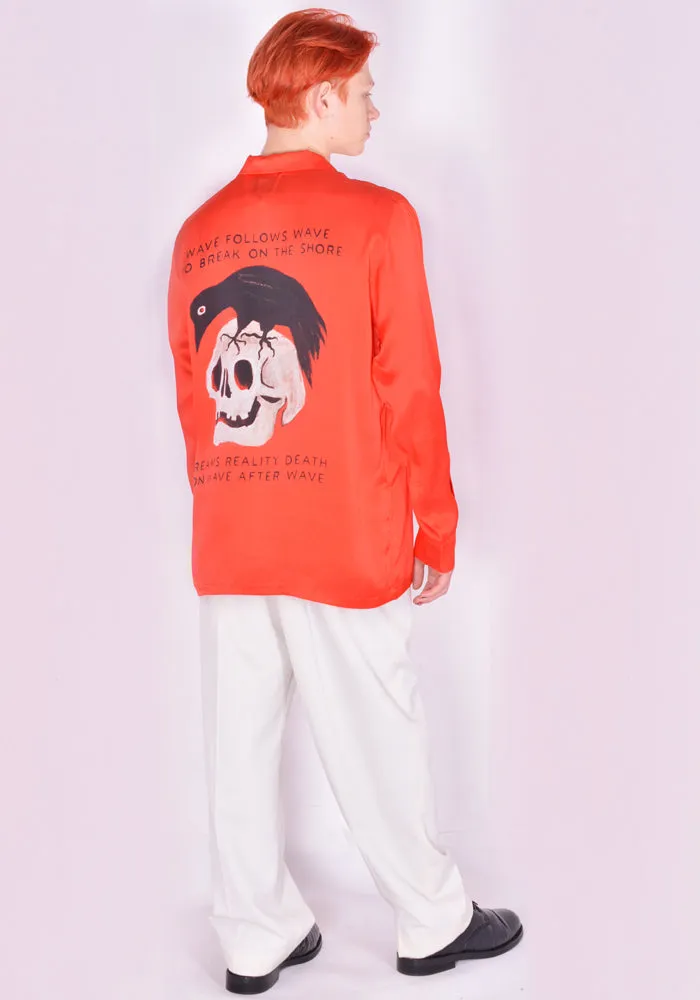 ENDLESS JOY LONG SLEEVE SILK SHIRT SKULL & CROW RED