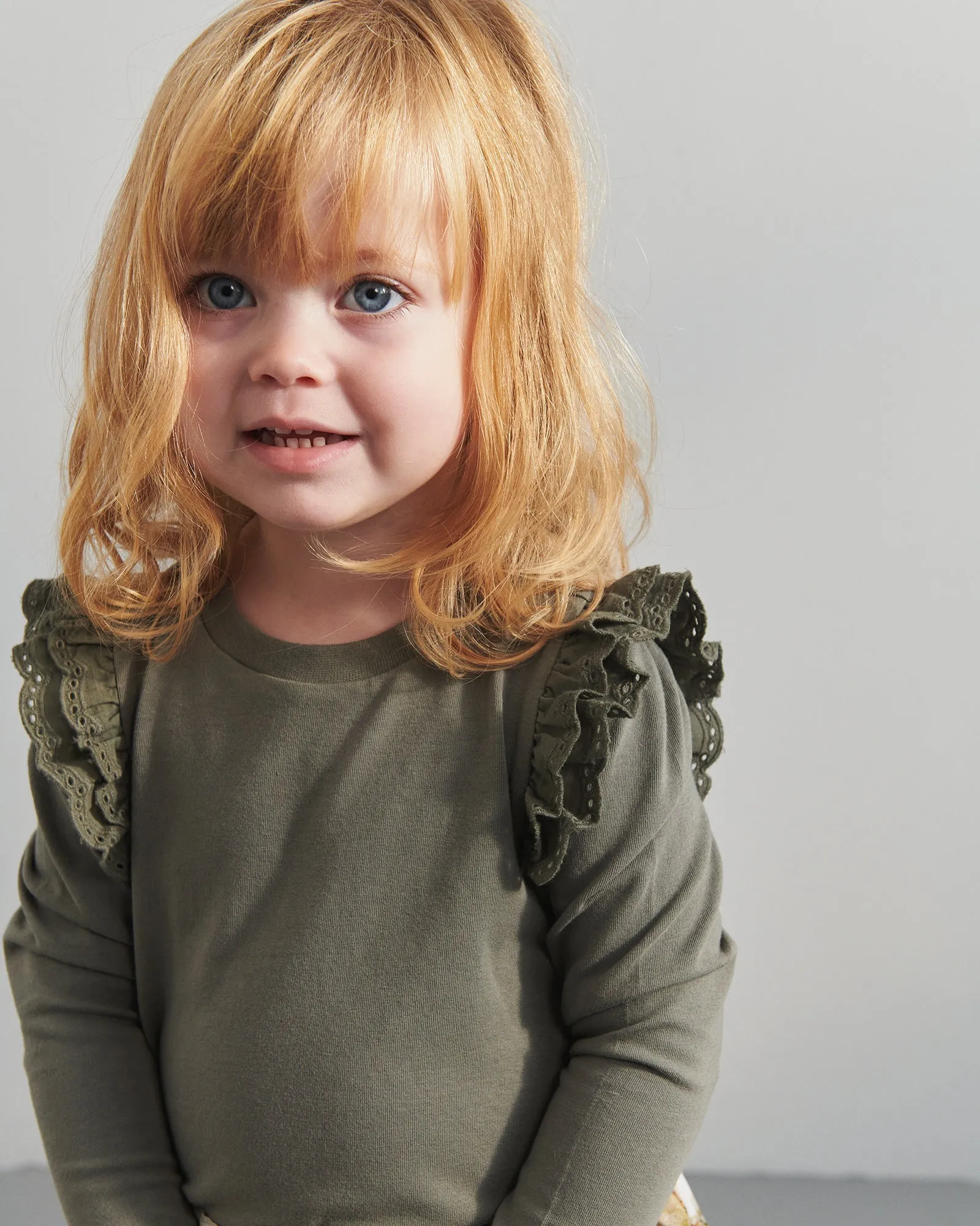Frill Cap Jersey Blouse - Little - Green