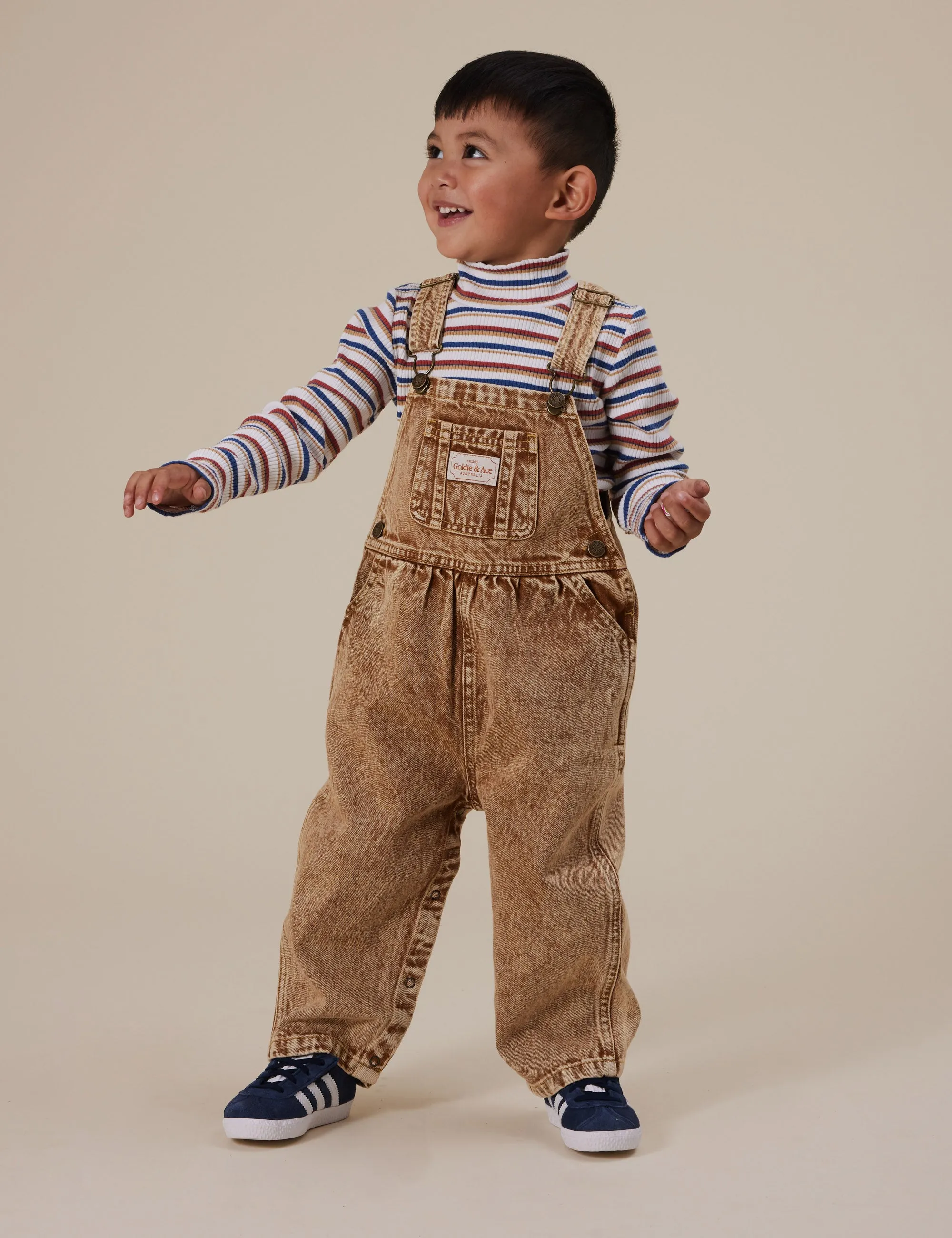 Goldie   Ace Austin Vintage Washed Denim Overalls Brown