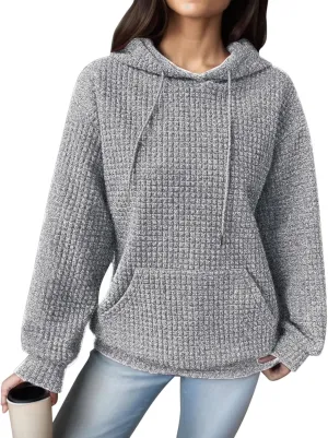 Hoodies for Women Waffle Knit Tops for Women Oversized Waffle Knit Shirt Hoodies for Women with Pocket Fall Sweatshirt 2024