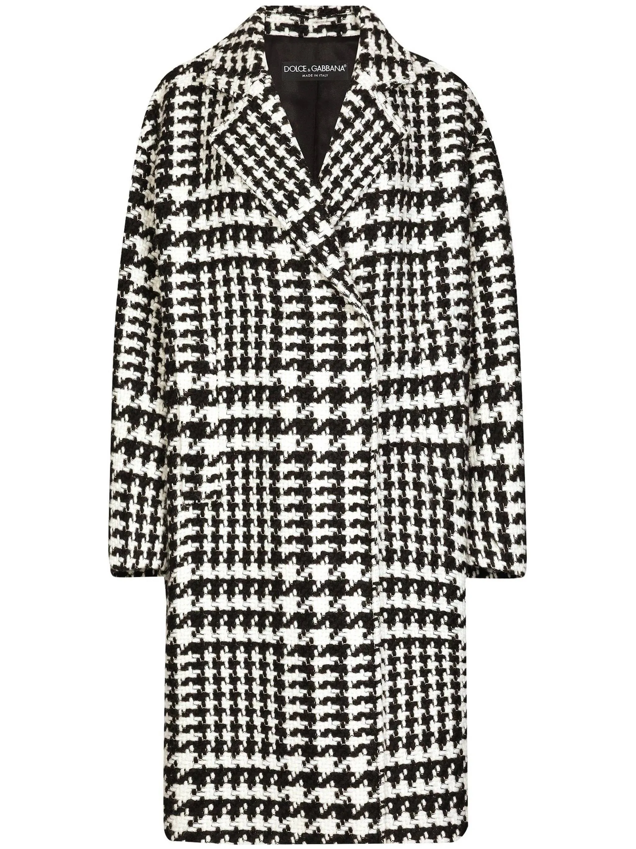 Houndstooth Pattern Knee-Length Coat