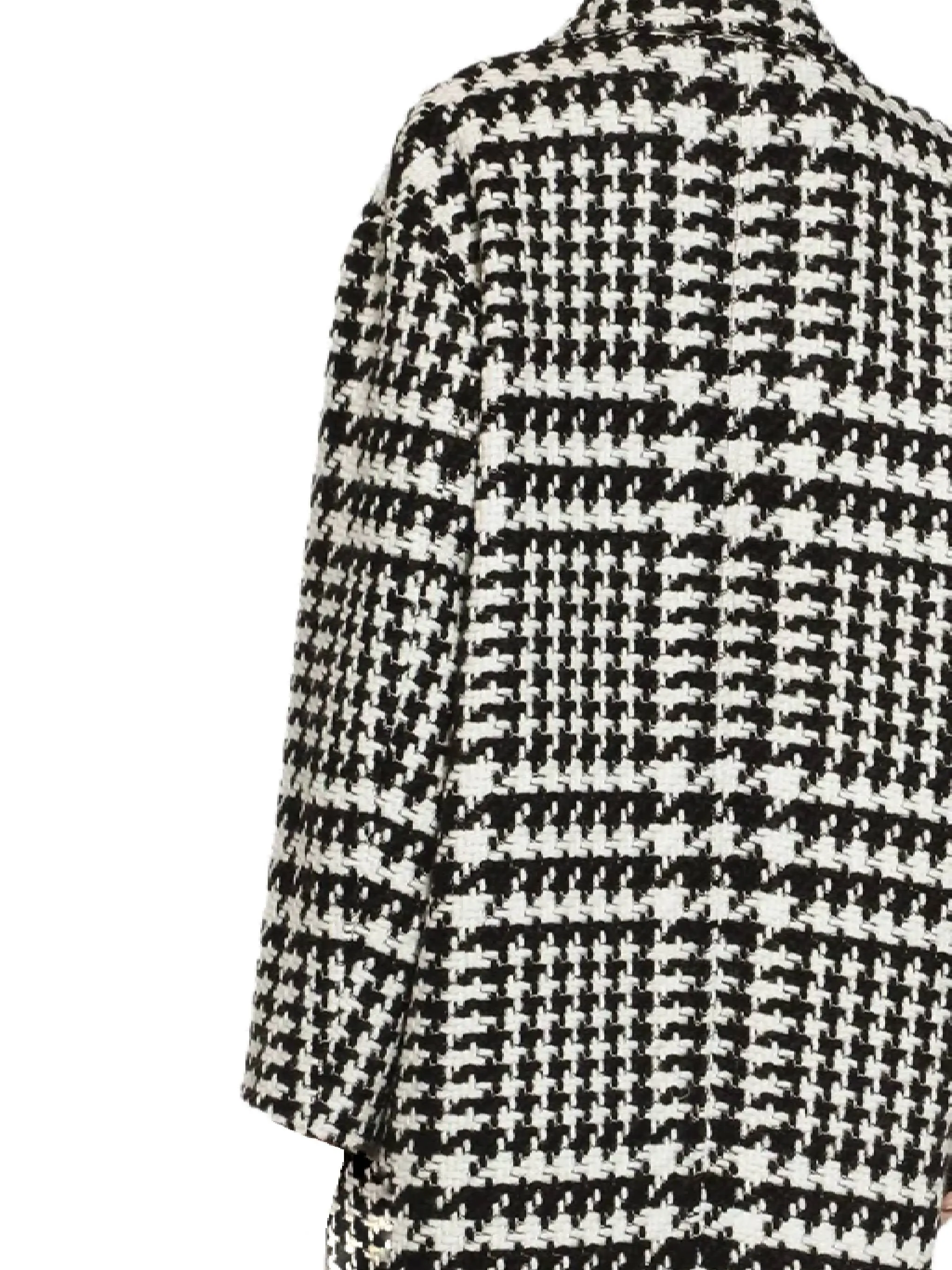 Houndstooth Pattern Knee-Length Coat
