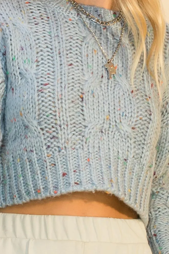 Hyfve Double Zero Crew Neck Cable Crop Popcorn Sweater In Red Or Smoke Blue