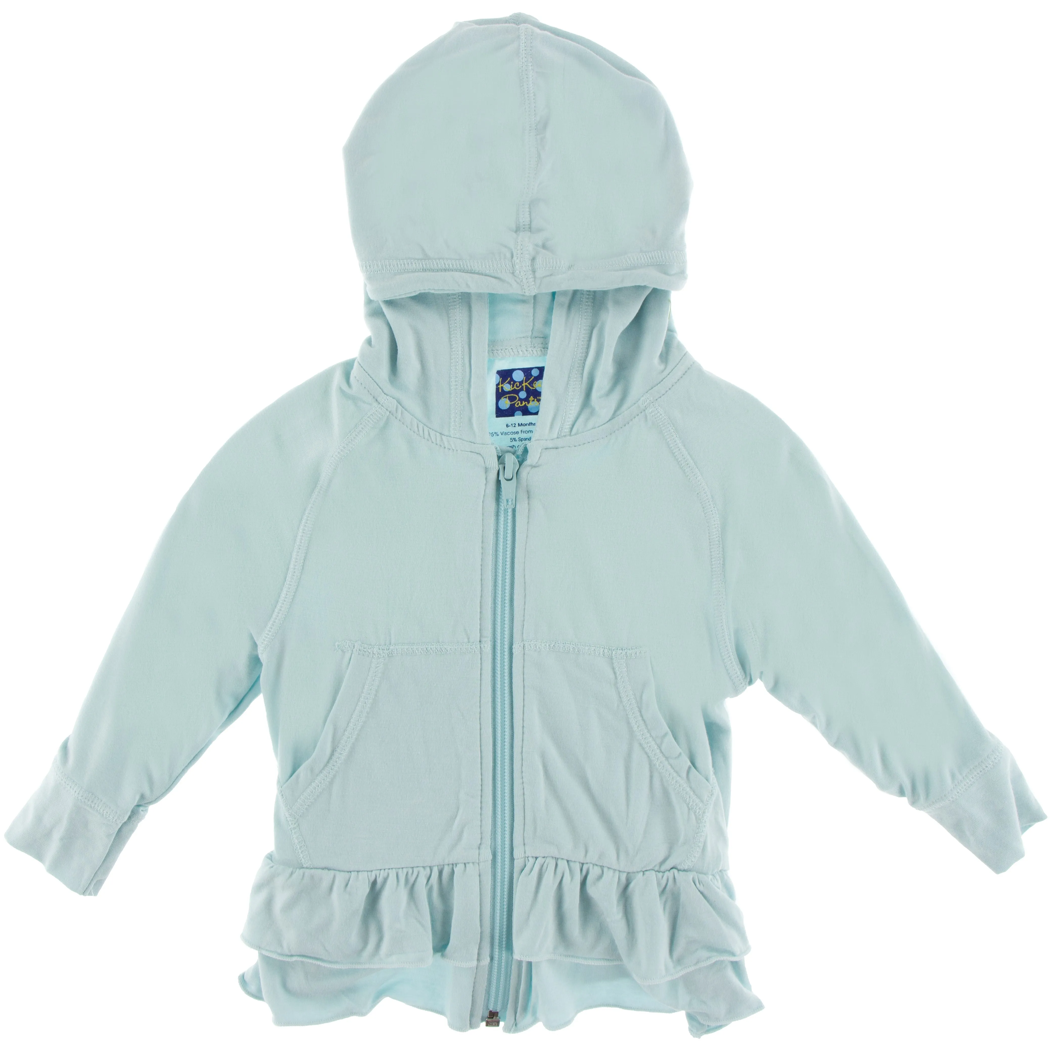 KicKee Pants Solid Spring Sky Double Ruffle Zip-Front Hoodie