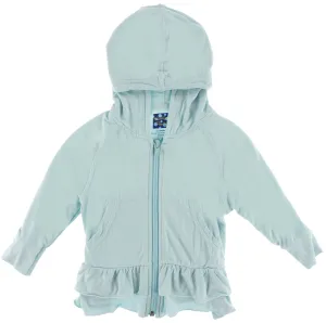 KicKee Pants Solid Spring Sky Double Ruffle Zip-Front Hoodie