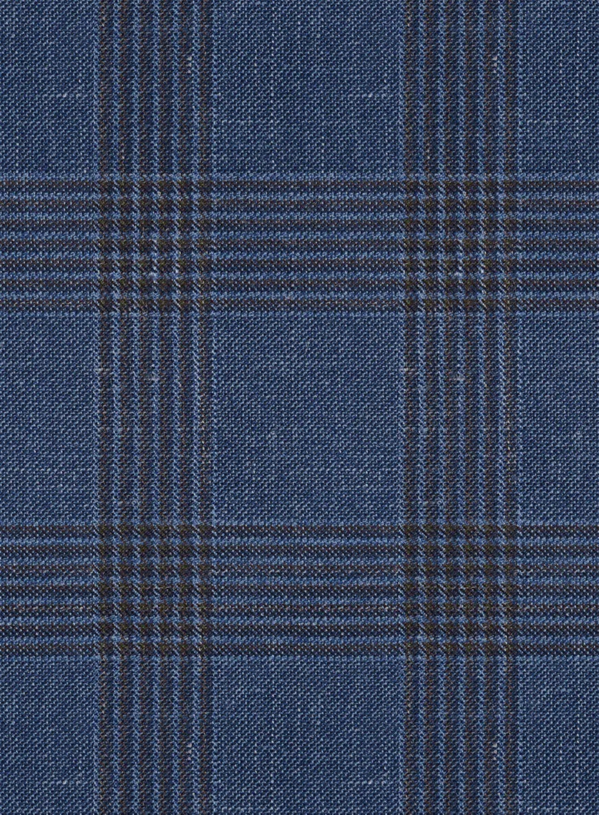 London Loom Dark Blue Check Wool Silk Linen Jacket