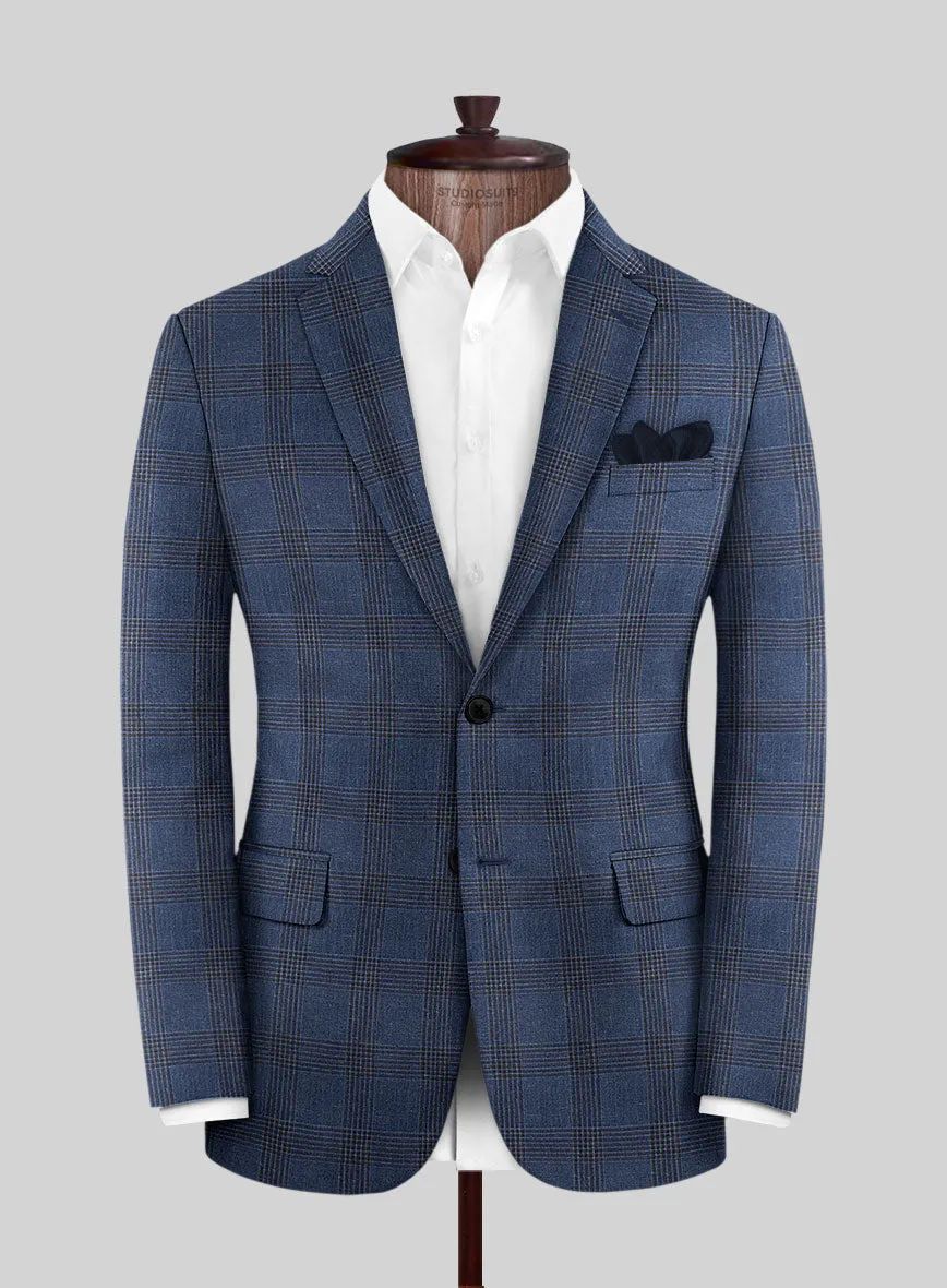 London Loom Dark Blue Check Wool Silk Linen Jacket