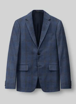 London Loom Dark Blue Check Wool Silk Linen Jacket