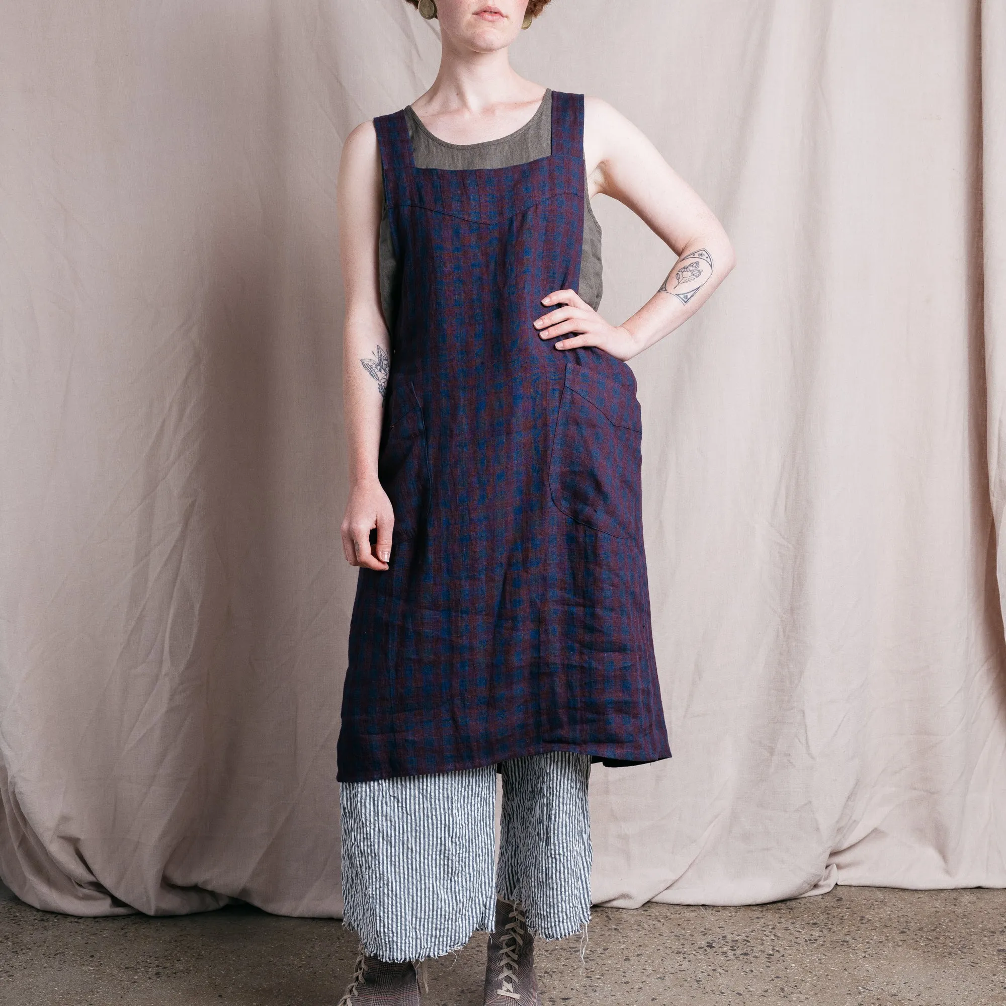 Mamiko Linen Apron Dress - Autumn Sea (Women)