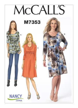 McCall's Pattern M7353 Misses' Raised Elastic-Waist Top & Dresses