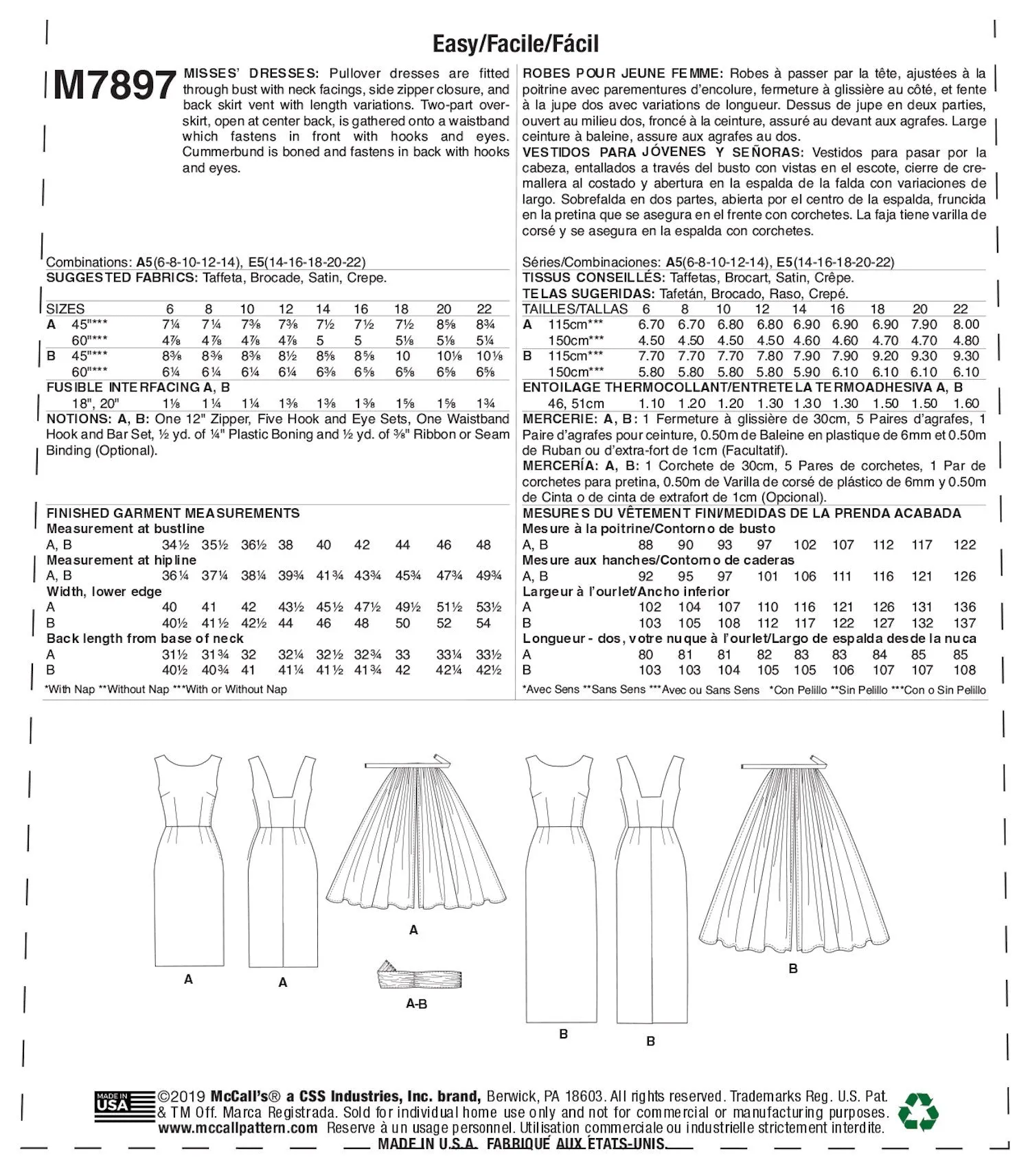 McCall's Pattern M7897 Misses' Vintage 1950s Dresses