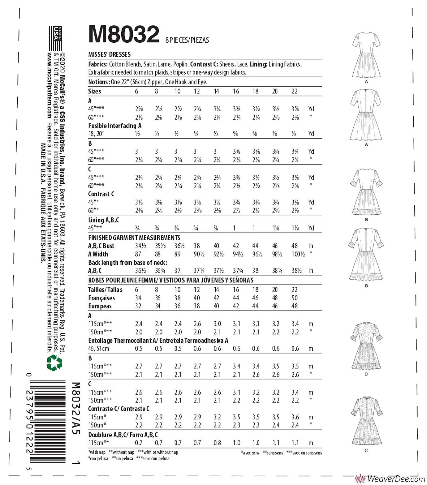 McCall's Pattern M8032 Misses' Dresses #BlytheMcCalls