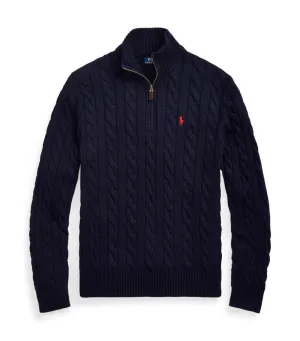 Men's Cable-Knit Cotton Sweater Hunter Navy