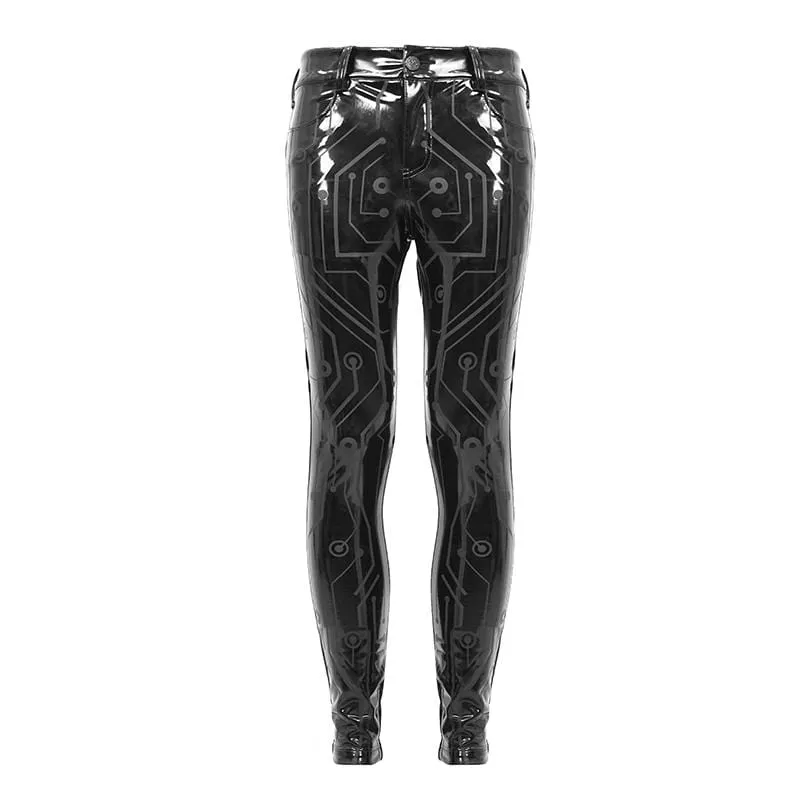 Men's Gothic Lines PU Skinny Pants