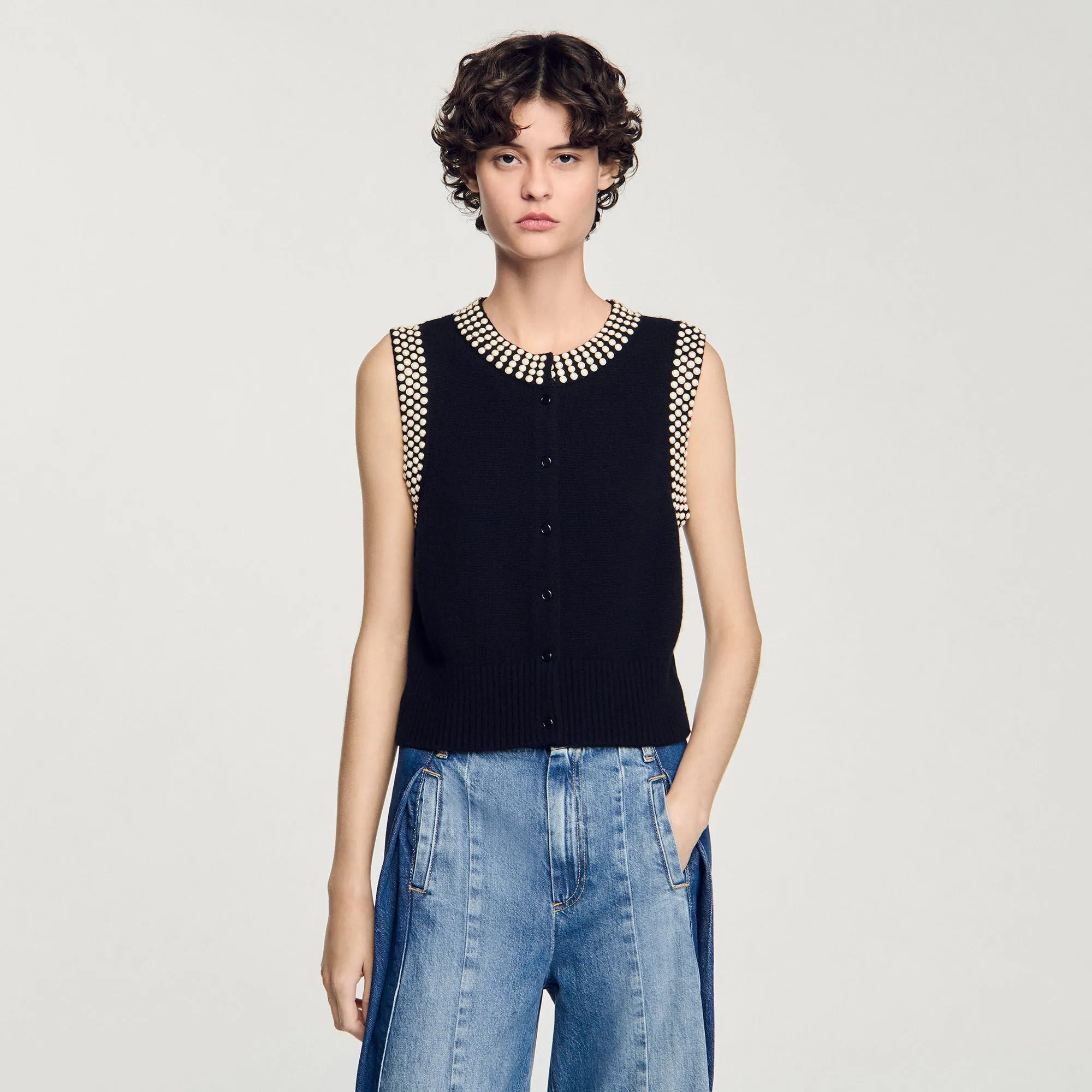 Meryl Studded Waistcoat Black