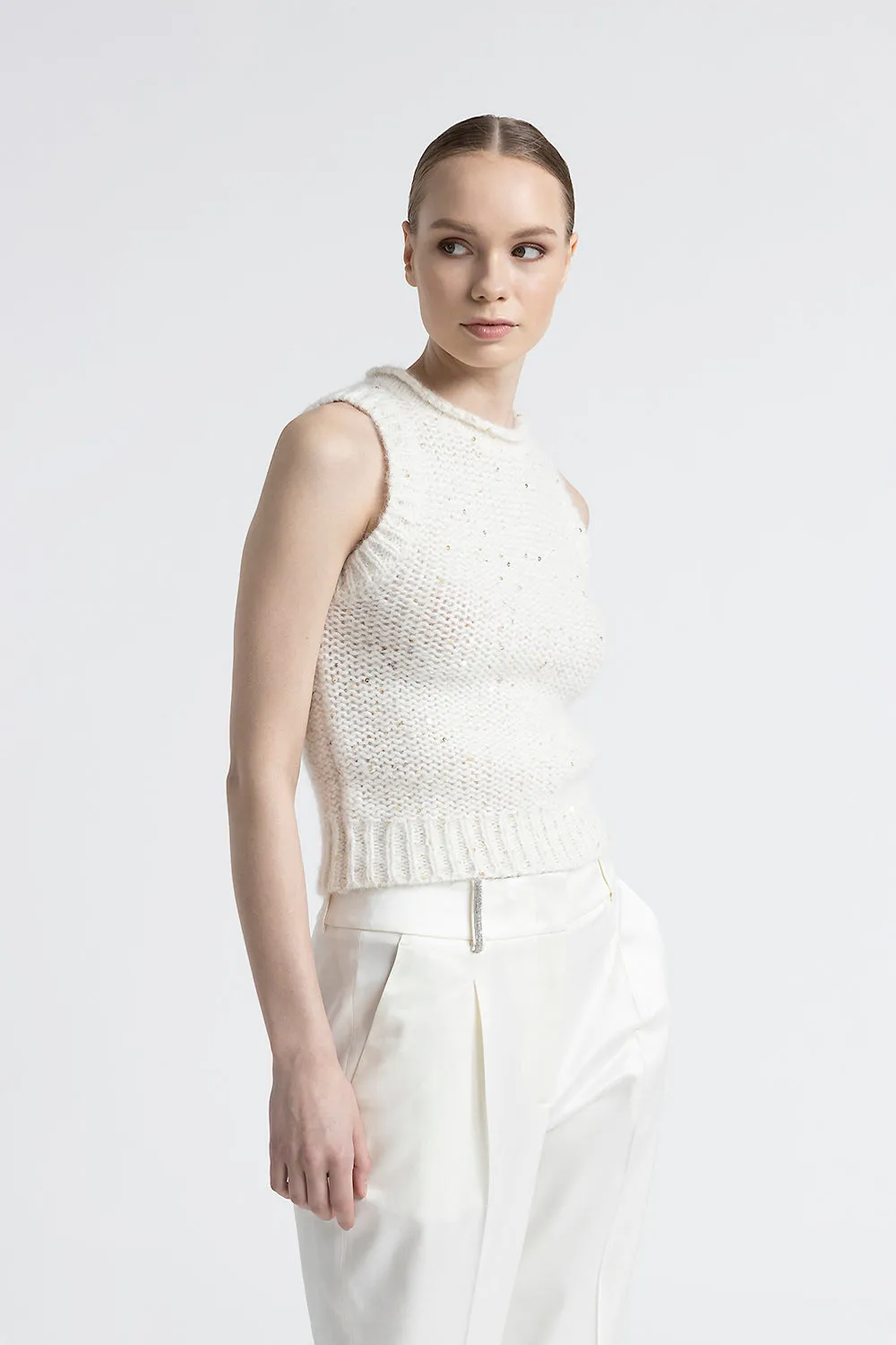 Mouline alpaca wool top with sequins