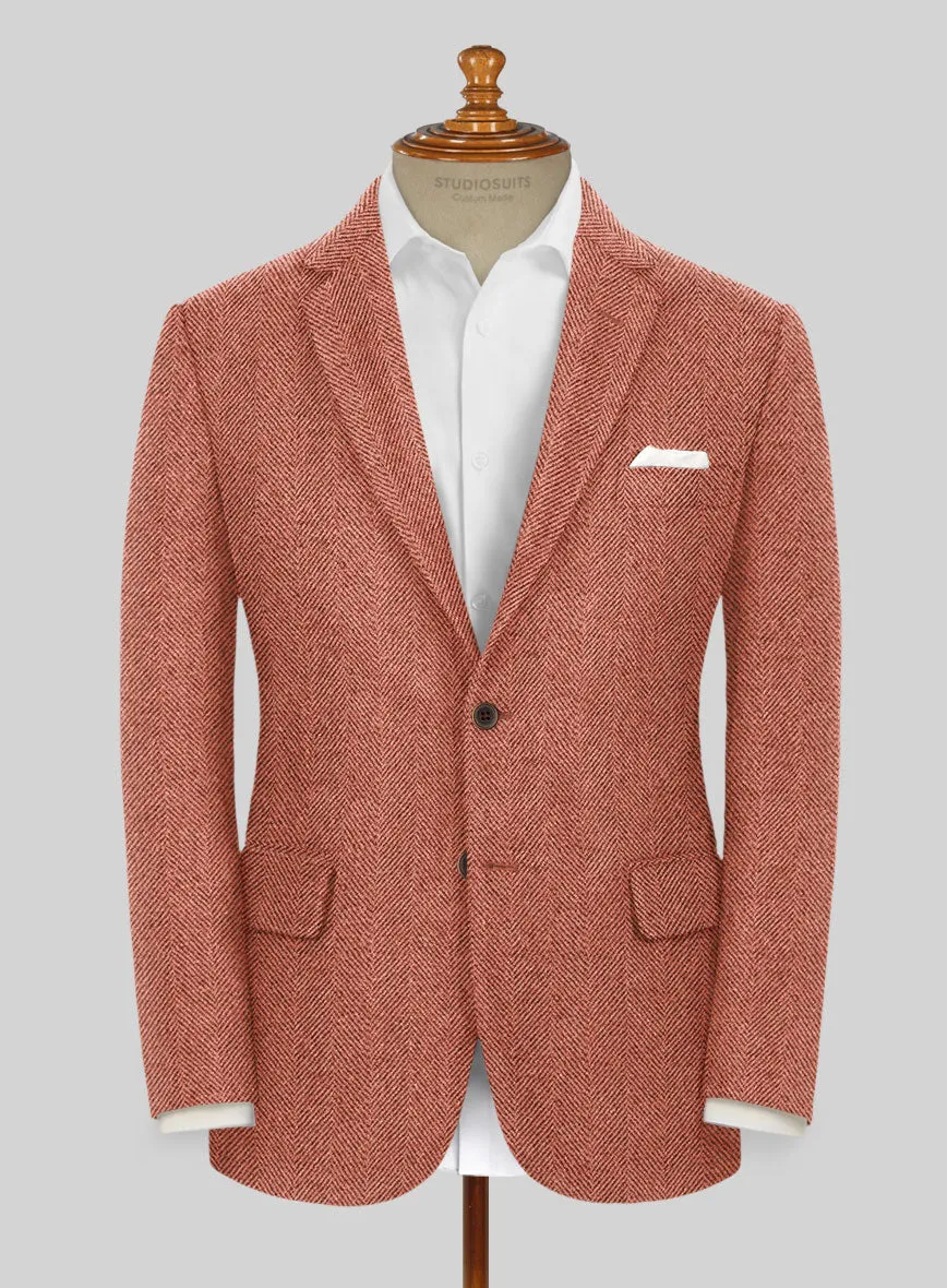 Naples Wide Herringbone Caramine Pink Tweed Jacket