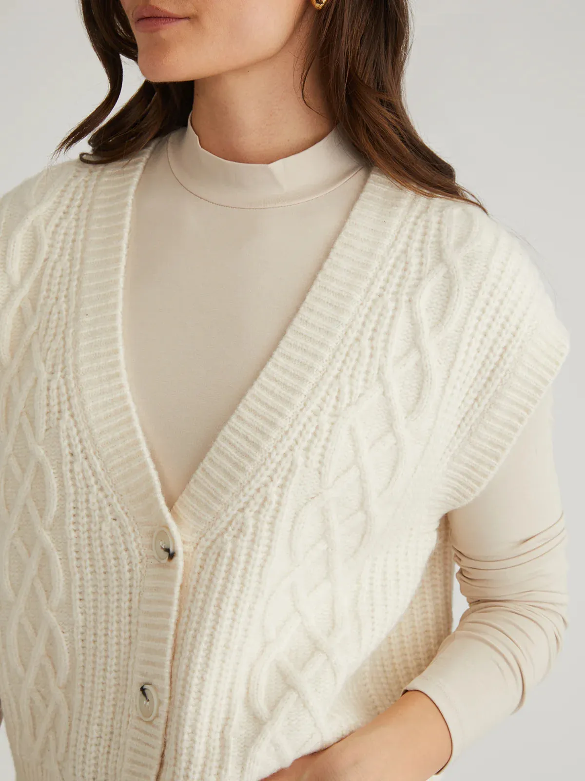 Paige Button Front Cable Vest