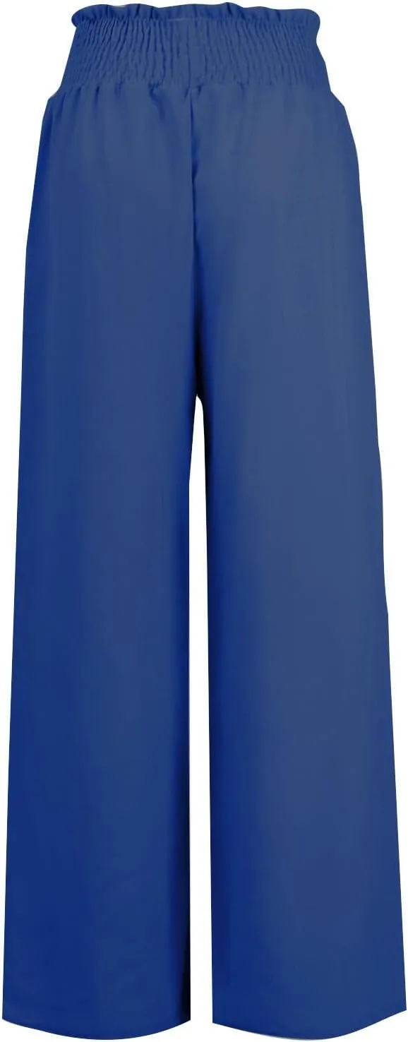 Palazzo Linen Pants for Women Summer Casual Boho Loose High Waist Wide Leg Pants Drawstring Trousers with Pockets