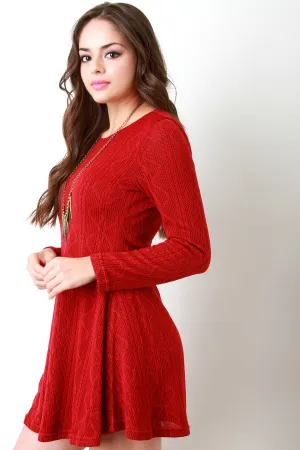 Patterned Knit Longsleeve Shift Dress