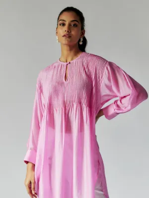Pink Cotton Silk Top with Pintuck Details