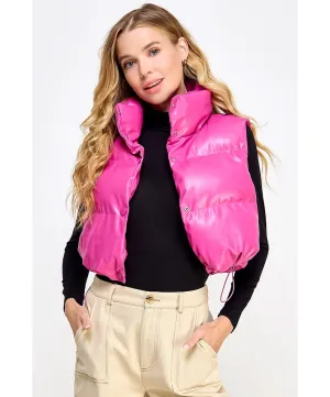 Pleather Cropped Puffer Vest